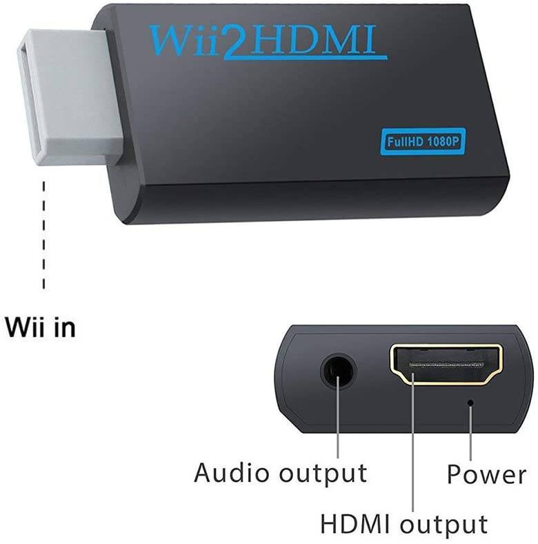 Wii zu HDMI Adapter, Wii auf HDMI 720/1080P Wandler mit 3,5 mm Audioausgang Black