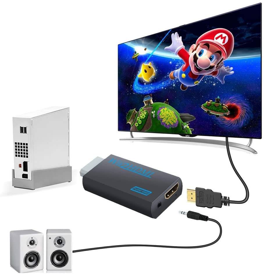 Wii zu HDMI Adapter, Wii auf HDMI 720/1080P Wandler mit 3,5 mm Audioausgang Black
