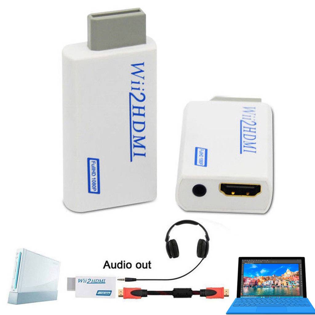 Wii zu HDMI Adapter mit 3,5mm Audioausgang, Wii zu HDMI Konverter für Monitor Beamer Fernseher White