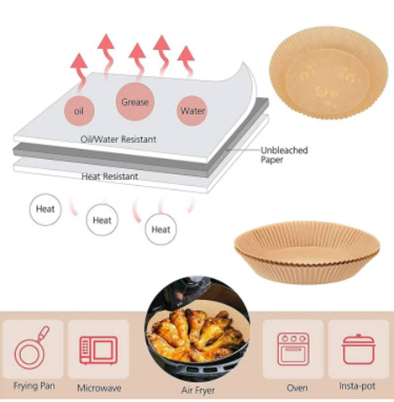 Air Fryer Einwegpapier für Fritteuse 16 cm 100 Stück Weiß