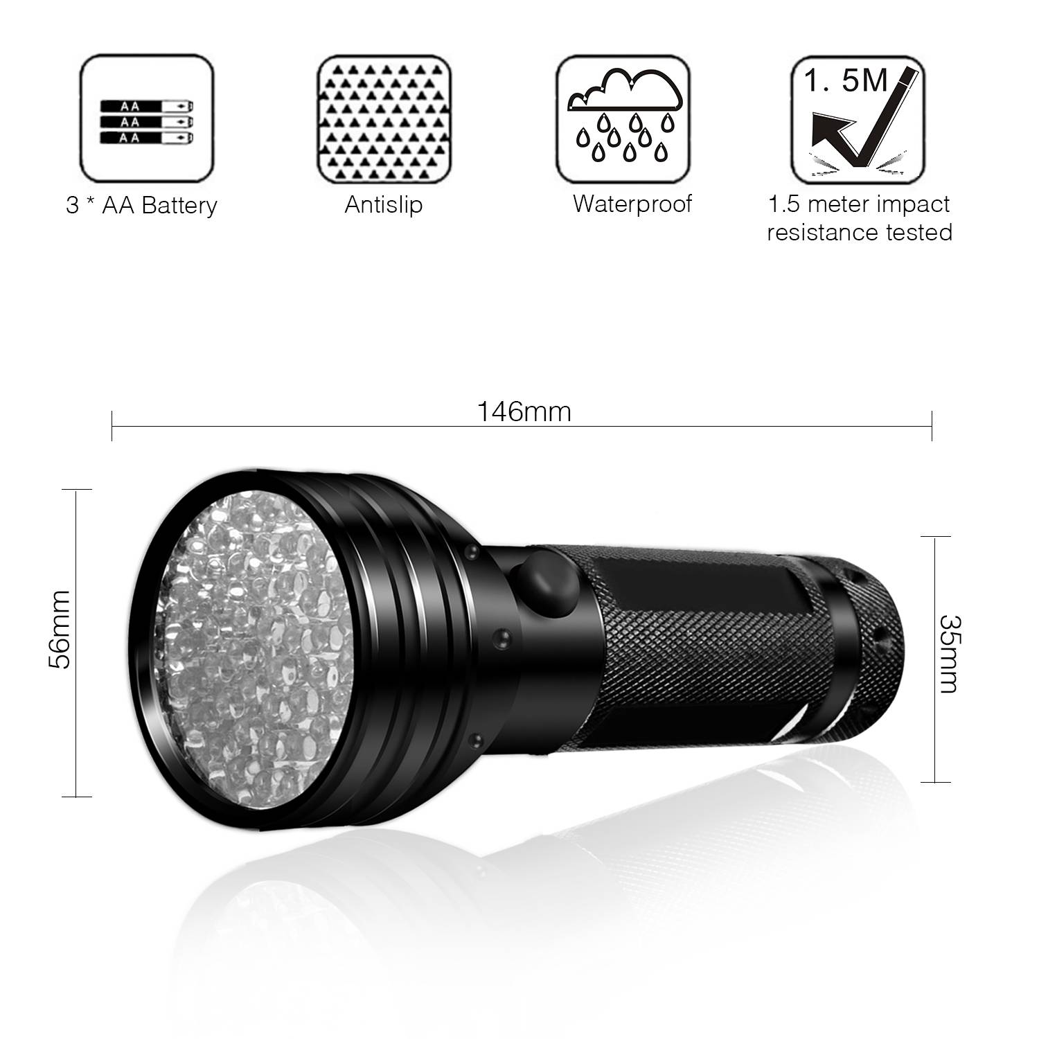 UV-Taschenlampe mit 51 LED-Perlen 395 nm wasserdicht