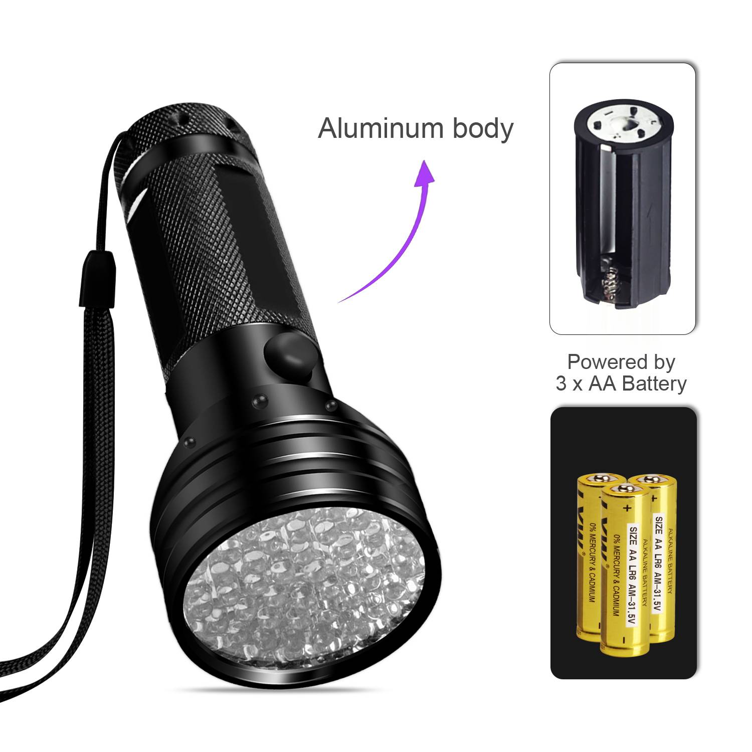 UV-Taschenlampe mit 51 LED-Perlen 395 nm wasserdicht