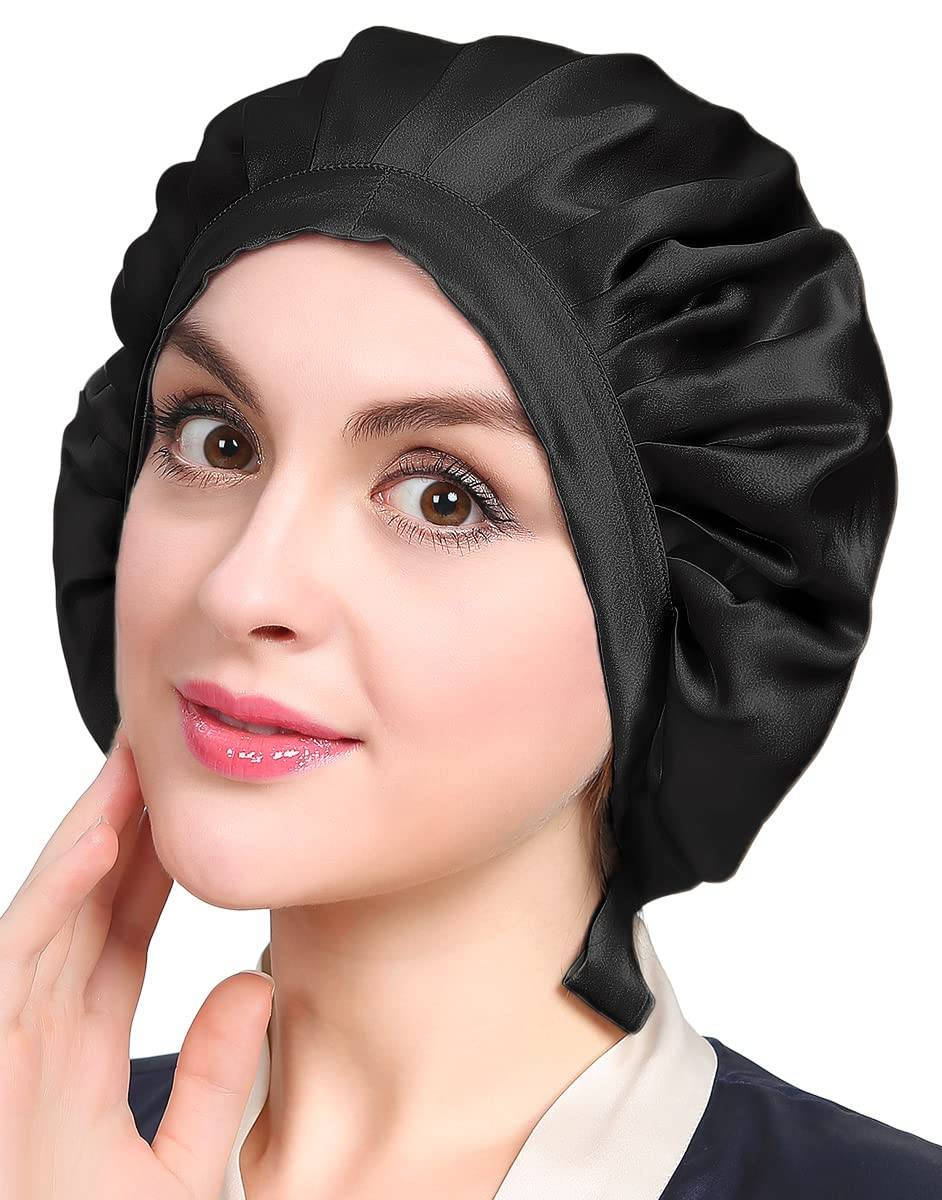 Schlafhaube Nachtmütze Seide Schwarz