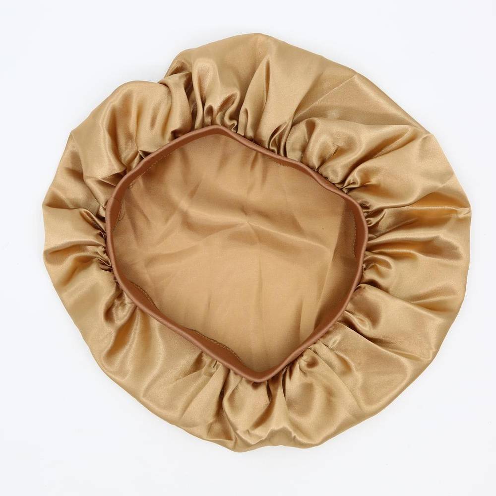 Satinhaube, Schlafmütze, Satin Bonnet, Nachtmütze mit Gummizug Beige