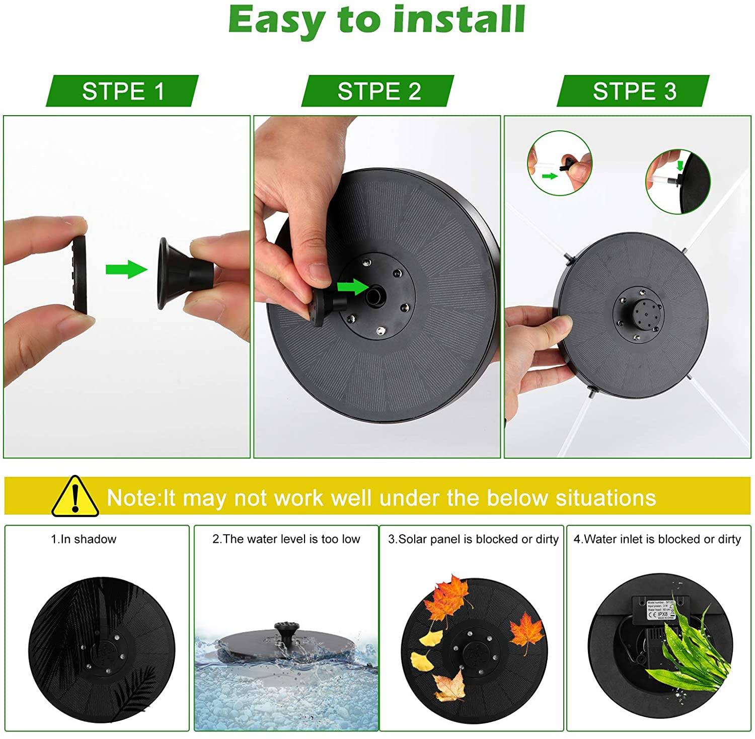 Solar Springbrunnen 18 cm mit bunter LED-Beleuchtung
