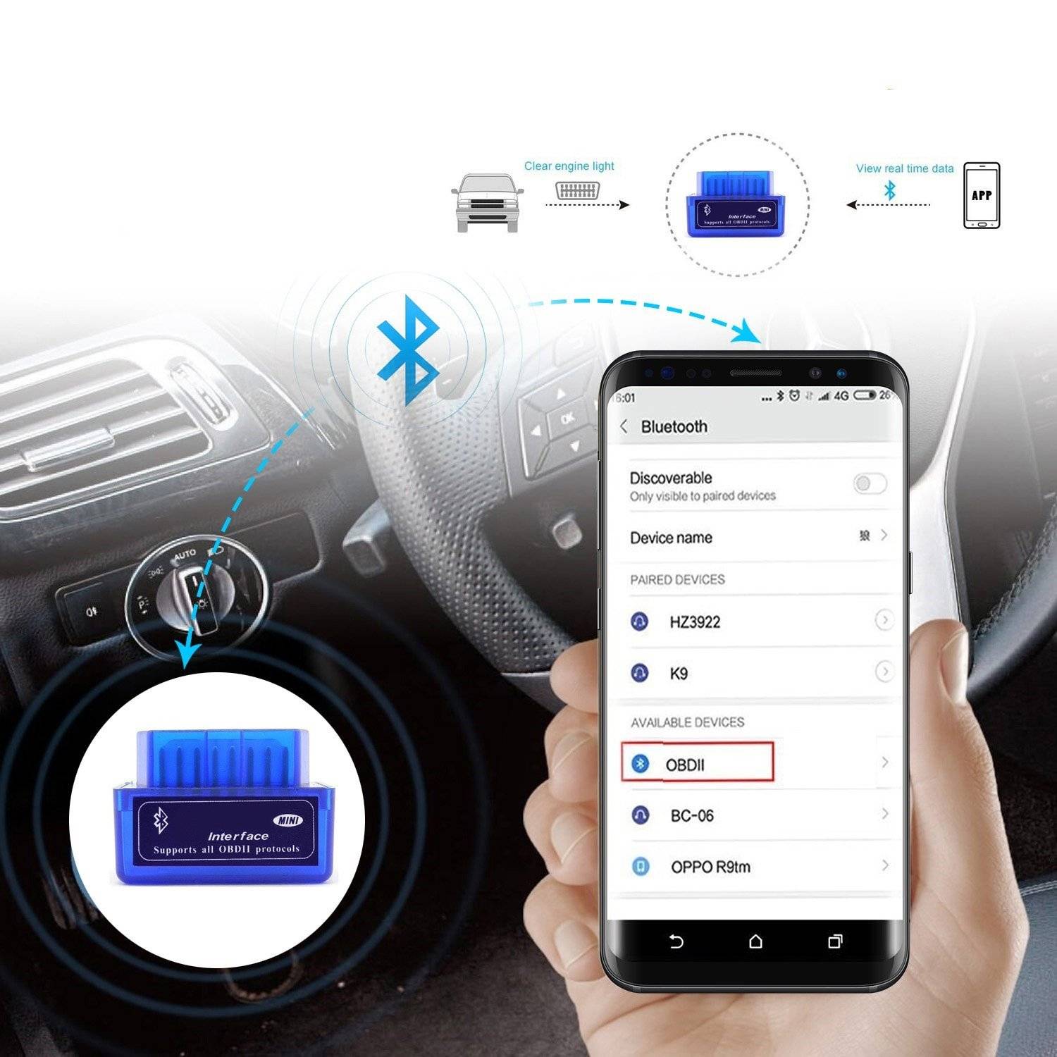 OBD-II Mini Fehlercode Diagnosegerät V. 2.1 - Bluetooth 2.0