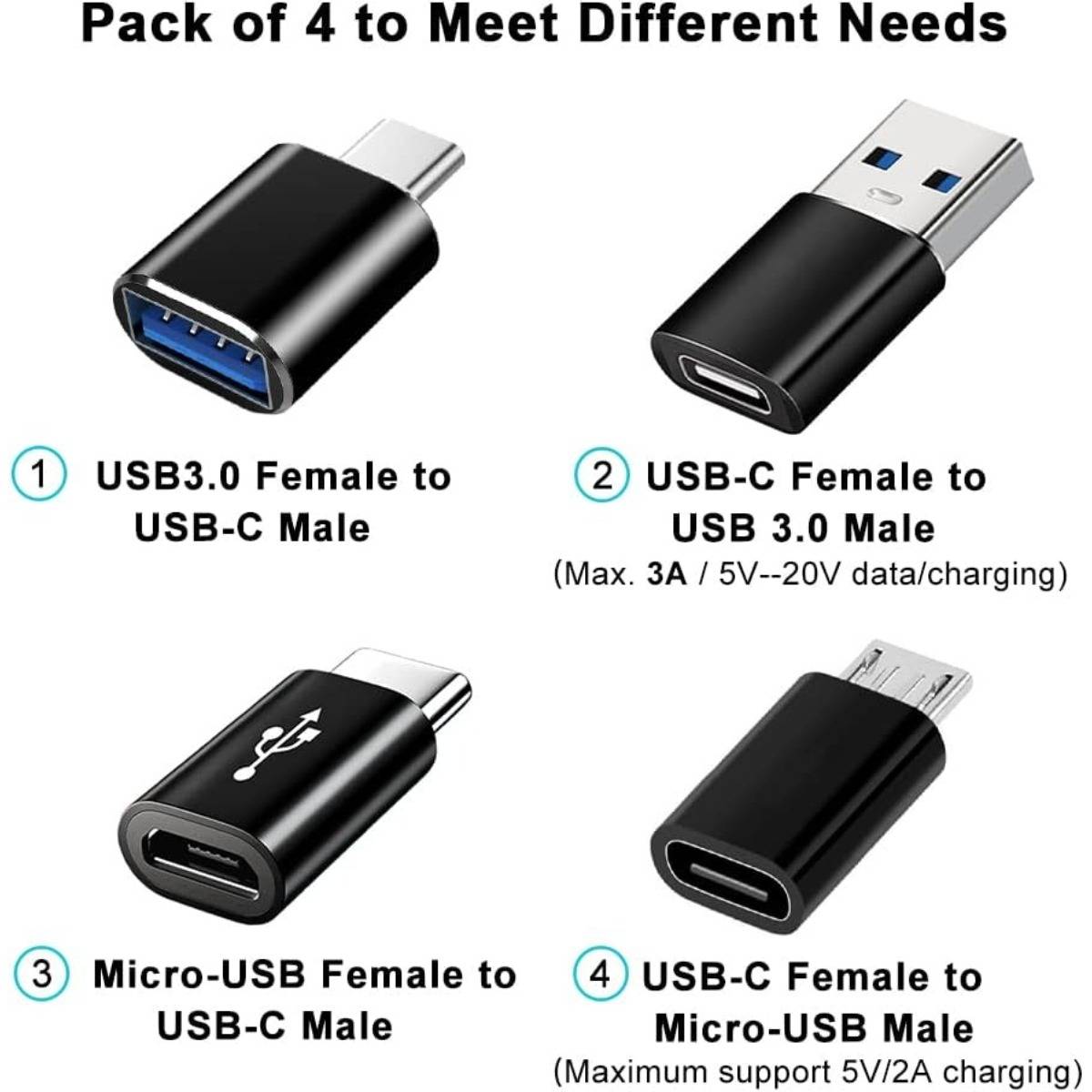 4er-Pack USB-C Adapter Set: USB 3.0 & Micro USB Adapter für verbesserte Kompatibilität