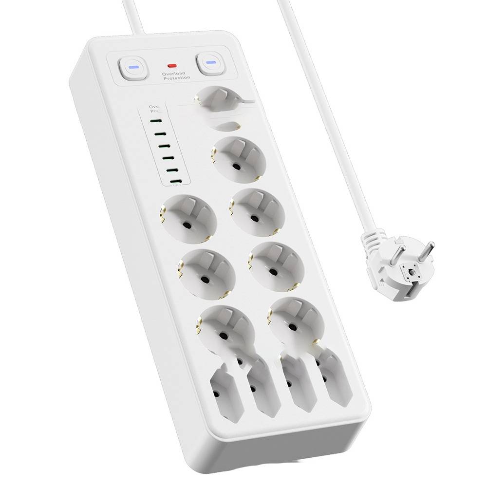 Europäische Steckdosenleiste mit USB & Type-C, Überspannungsschutz White