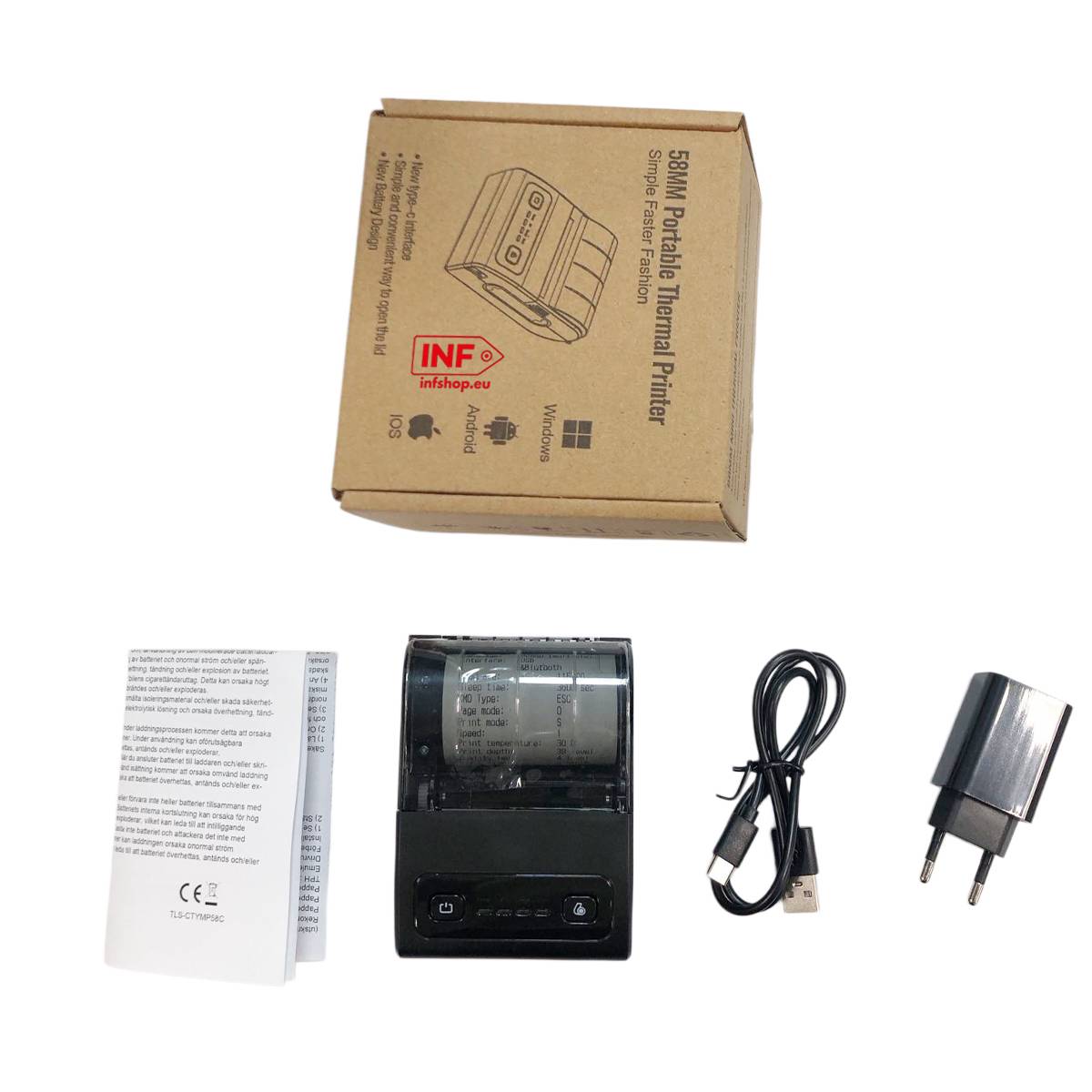 58mm Thermobondrucker USB + Bluetooth - Tragbare POS-Drucklösung Black