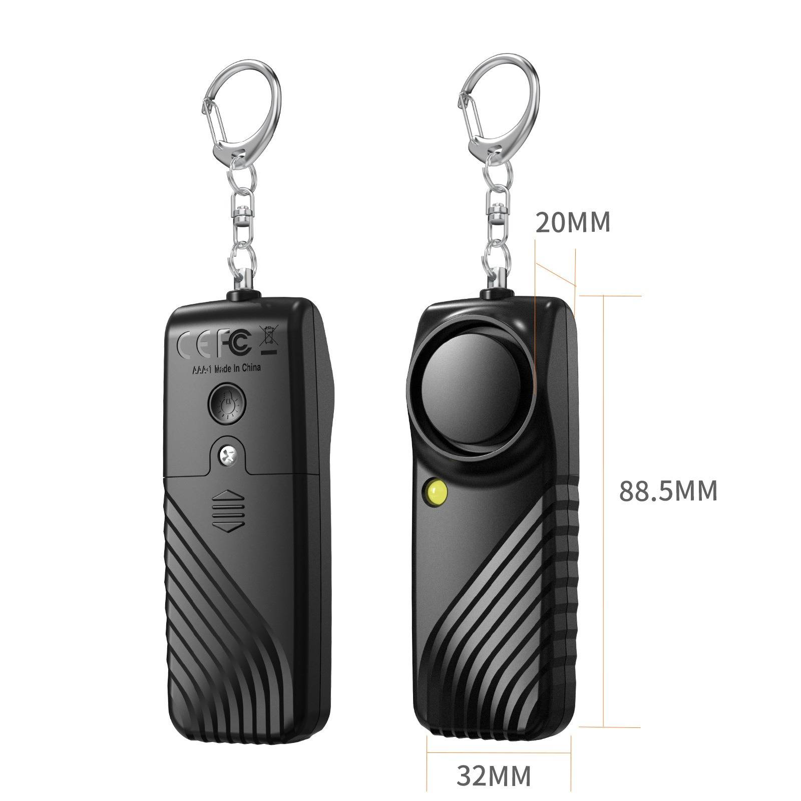 Persönlicher Sicherheitsalarm mit Batterie - 130dB lauter Notfallalarm Schlüsselanhänger mit LED-Licht Black