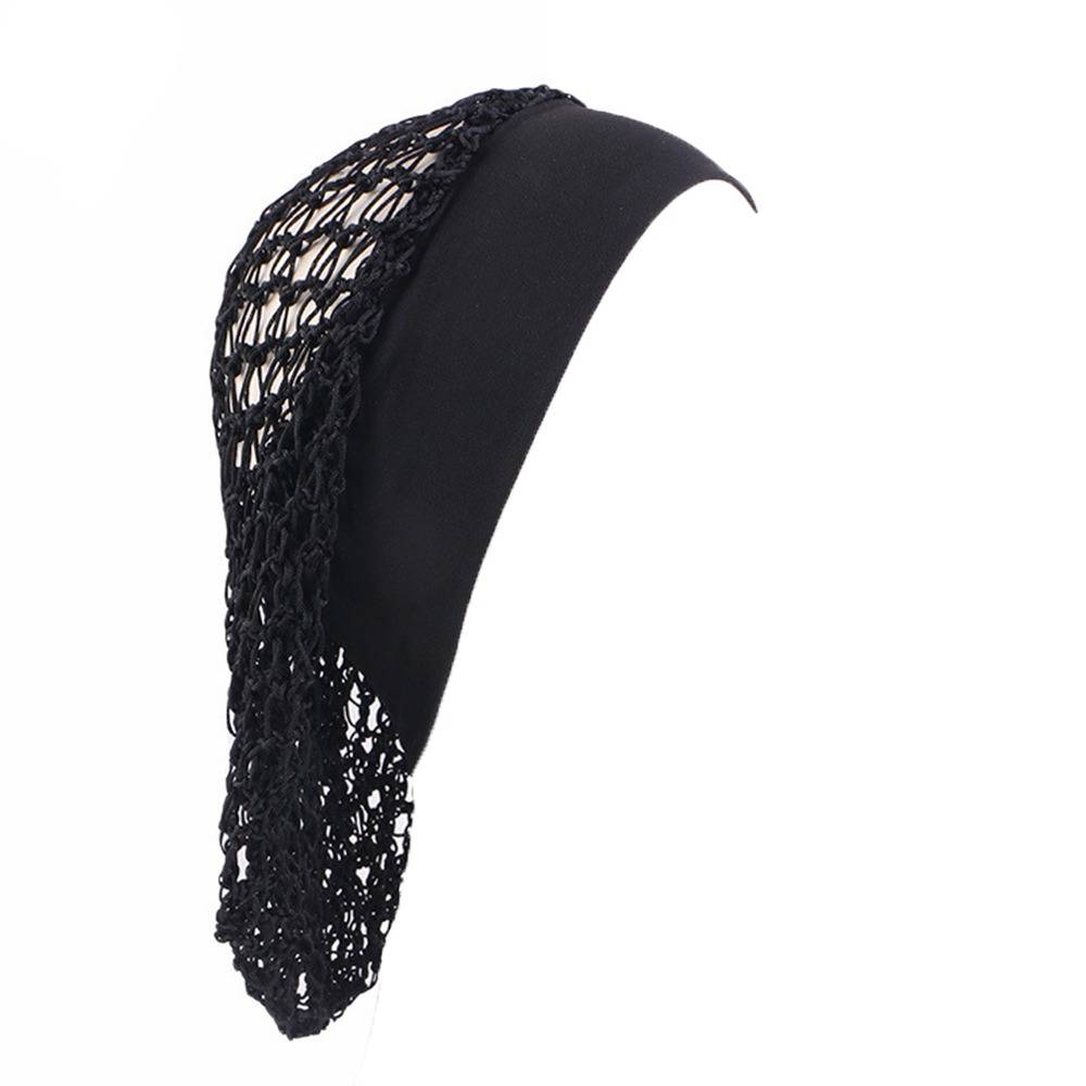 Elastische Haarnetze mit breitem Rand: Schlafhaube, handgehäkeltes Haarnetz, Haarschutz Black