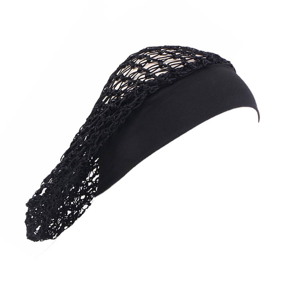 Elastische Haarnetze mit breitem Rand: Schlafhaube, handgehäkeltes Haarnetz, Haarschutz Black
