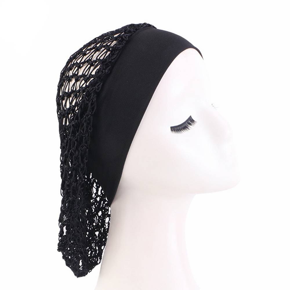 Elastische Haarnetze mit breitem Rand: Schlafhaube, handgehäkeltes Haarnetz, Haarschutz Black