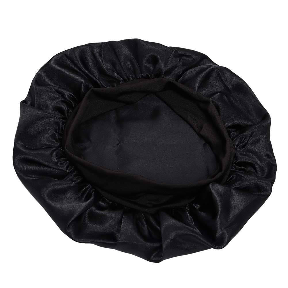 Satinhaube, Schlafmütze, Satin Bonnet, Nachtmütze mit Gummizug Black