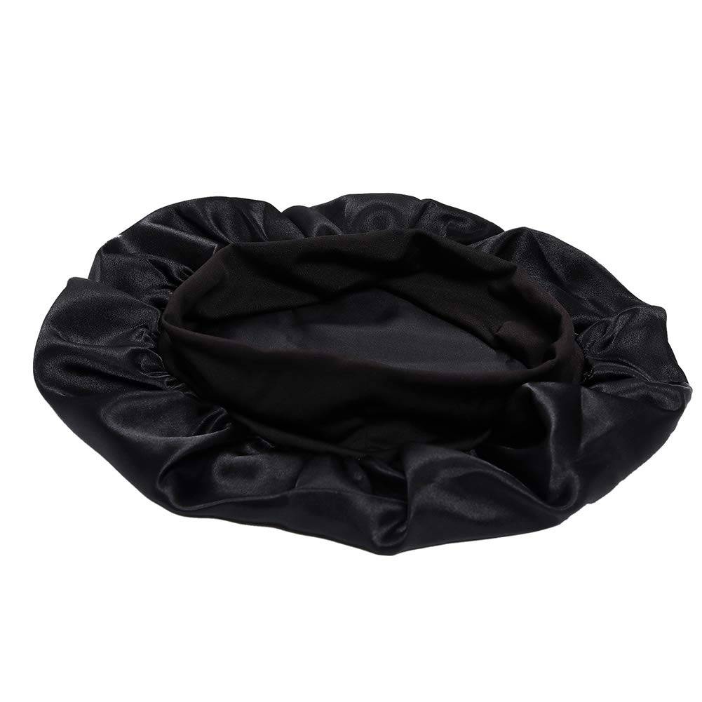 Satinhaube, Schlafmütze, Satin Bonnet, Nachtmütze mit Gummizug Black