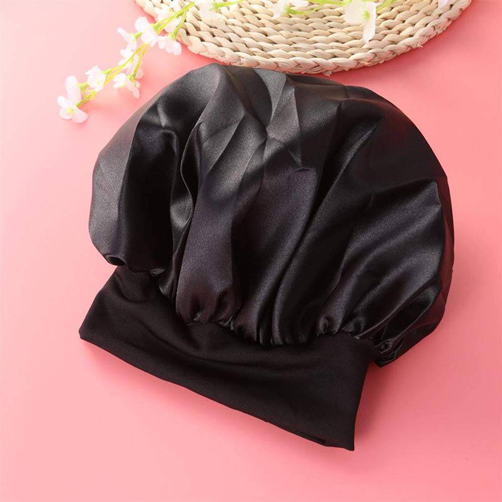Satinhaube, Schlafmütze, Satin Bonnet, Nachtmütze mit Gummizug Black