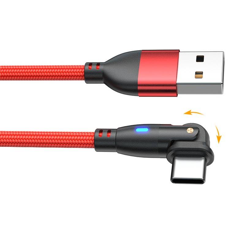 2er-Pack USB auf Typ-C 180° drehbares Ladekabel - Schnellladen &amp; Datenübertragung Red 3 m