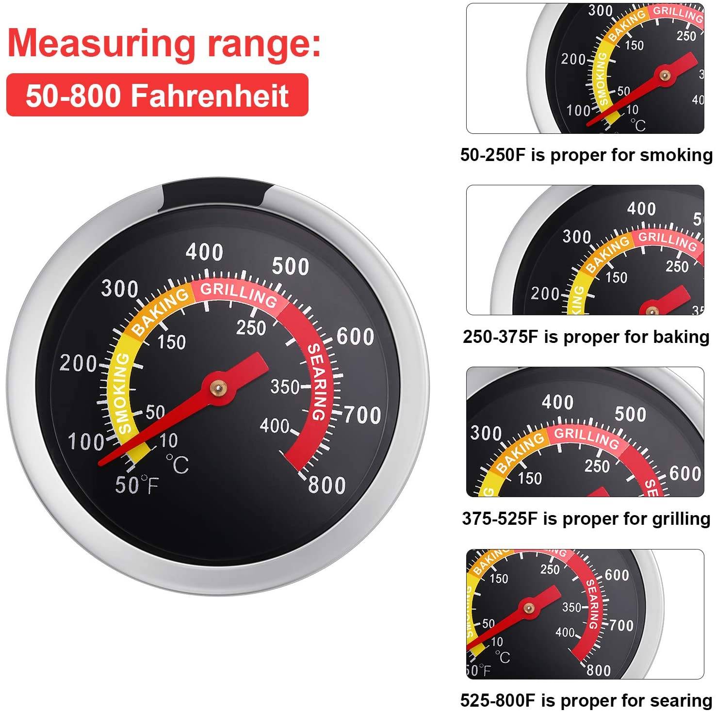 Analoges Bratthermometer für Grill, BBQ Koch-Thermometer, für BBQ Töpfe, Ø 6 cm