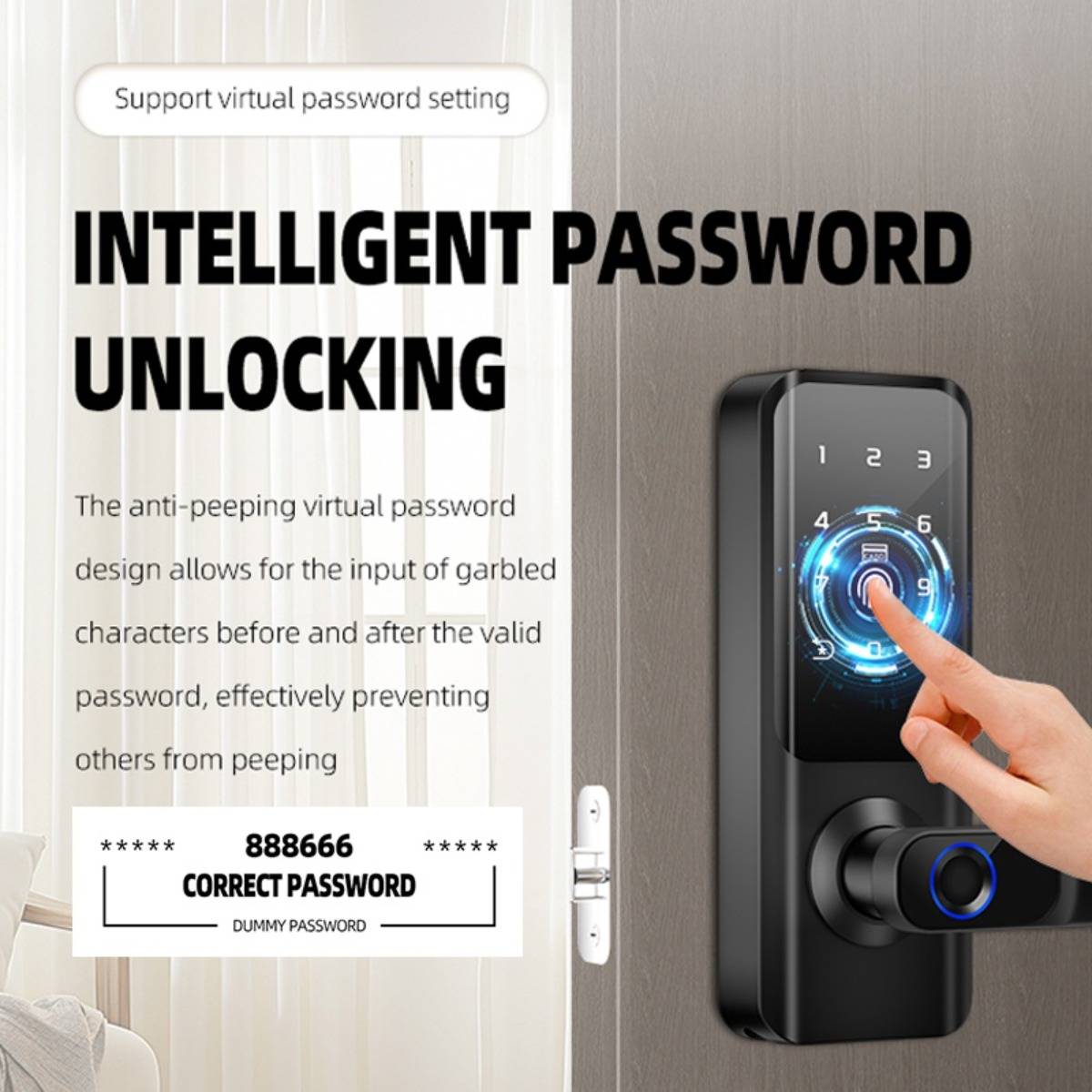 Smart Türschloss mit Griff: Fingerabdruck, Passwort, Schlüssel & Fernentriegelung