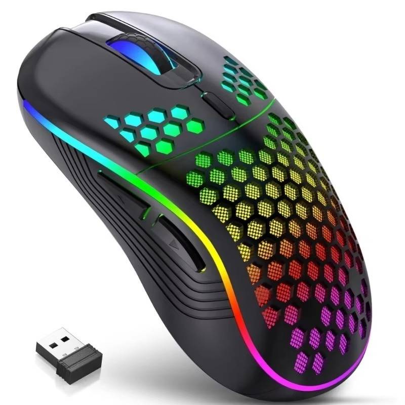 2.4G Kabellose Ladeglühmaus - Einstellbare DPI, Ergonomisches Design Black