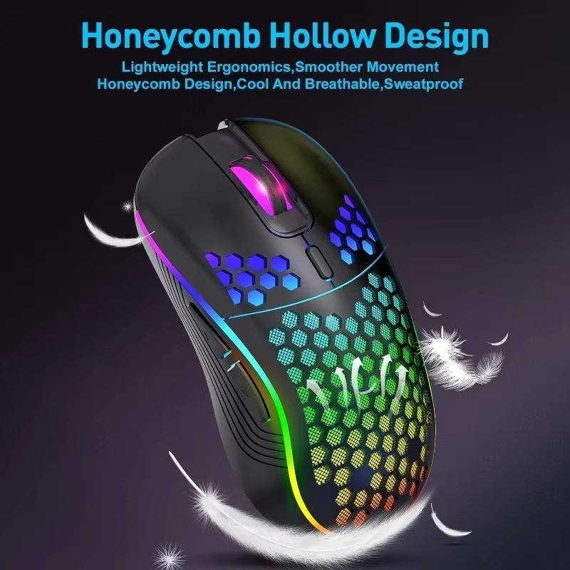 2.4G Kabellose Ladeglühmaus - Einstellbare DPI, Ergonomisches Design Black