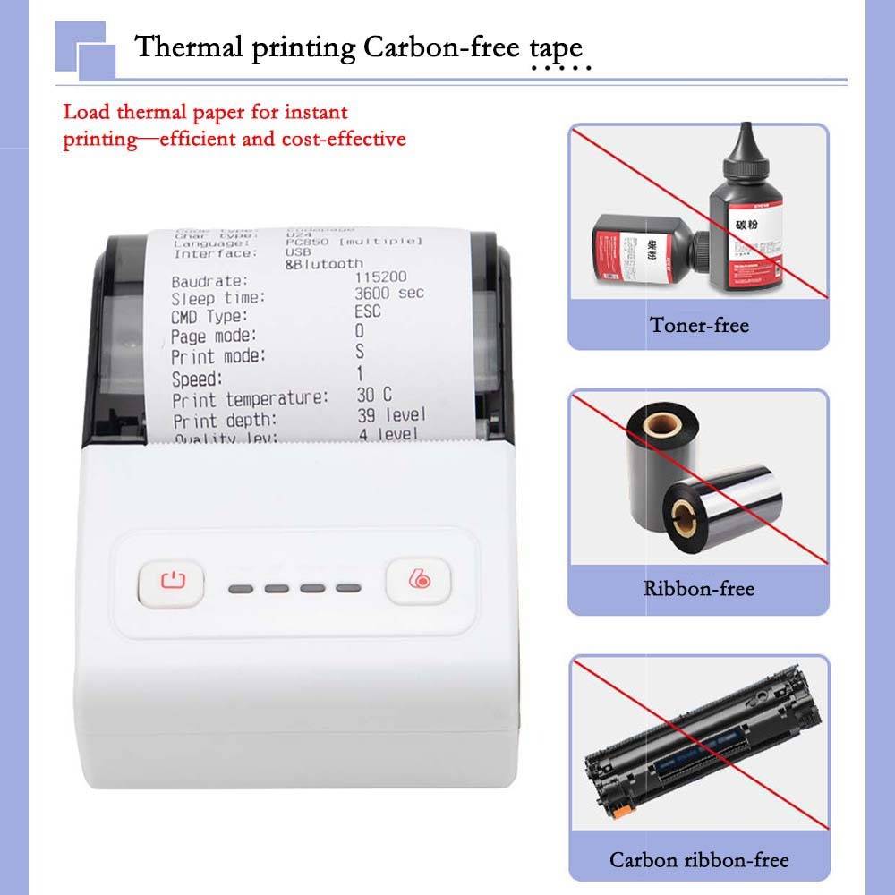 58mm Thermobondrucker USB + Bluetooth - Tragbare POS-Drucklösung White+Grey