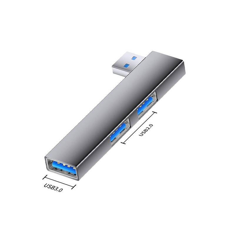 Multi-Port-Expander: USB auf Dual USB 2.0 + USB 3.0 Adapter - Aluminiumlegierung Grey