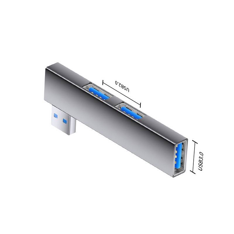 Multi-Port-Expander: USB auf Dual USB 2.0 + USB 3.0 Adapter - Aluminiumlegierung Grey