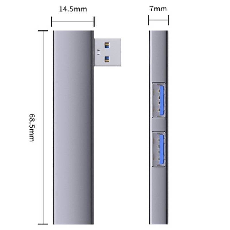 Multi-Port-Expander: USB auf Dual USB 2.0 + USB 3.0 Adapter - Aluminiumlegierung Grey