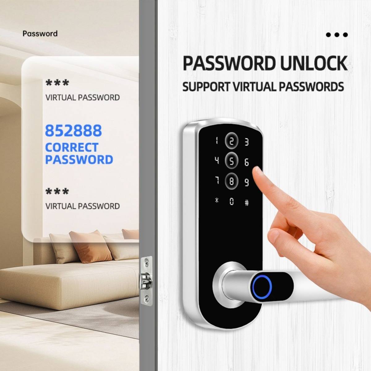 Smart Türschloss Fingerabdruck Tuya - TTLock Bluetooth Biometrisches schlüsselloses System für Haus, Wohnung, Hotel, Schule Black