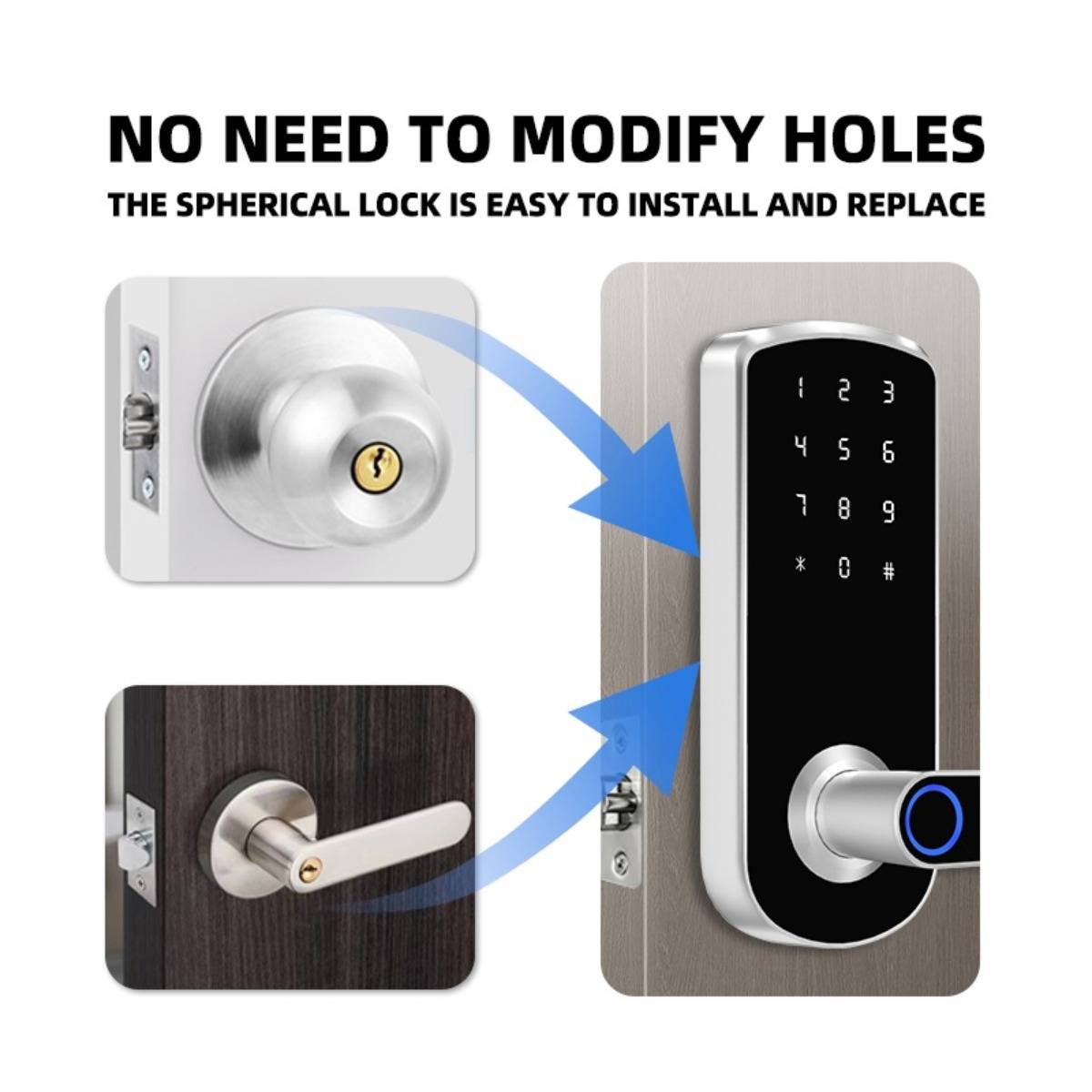 Smart Türschloss Fingerabdruck Tuya - TTLock Bluetooth Biometrisches schlüsselloses System für Haus, Wohnung, Hotel, Schule Black