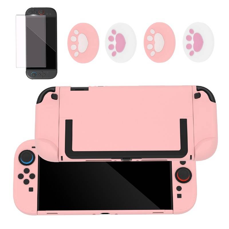 Rosa Schutzhülle-Set kompatibel mit Nintendo Switch 2 - Silikongriff, Displayschutzfolie und Tastenabdeckungen