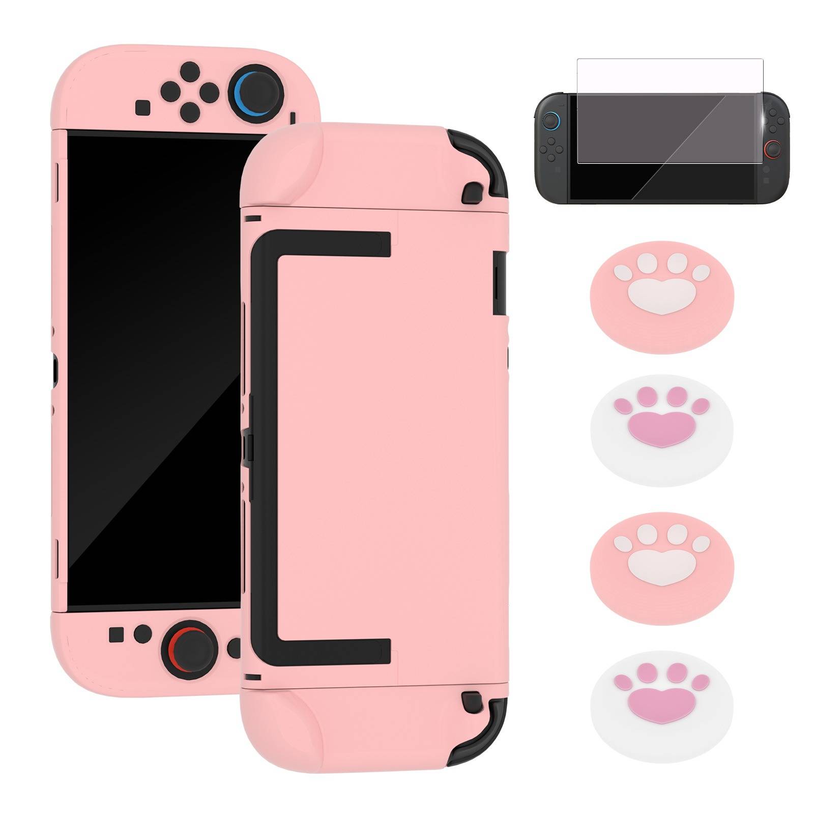 Rosa Schutzhülle-Set kompatibel mit Nintendo Switch 2 - Silikongriff, Displayschutzfolie und Tastenabdeckungen