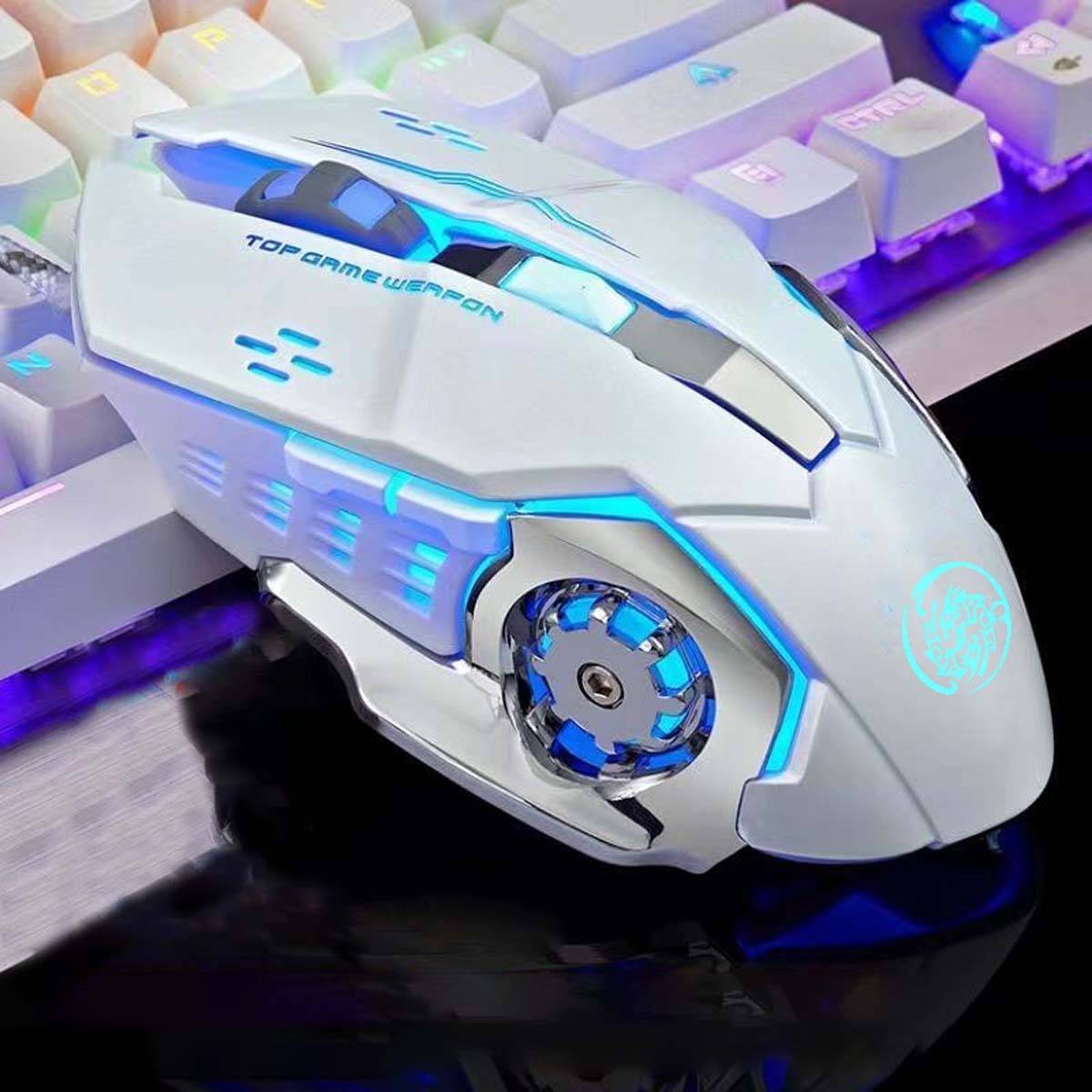 Weiße 2.4G+Bluetooth Dual-Mode Wiederaufladbare Leise Gaming Maus