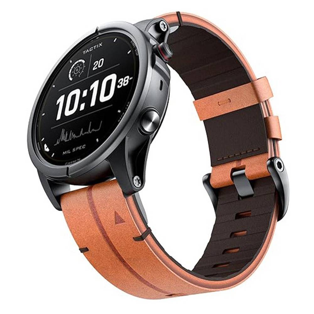 22mm Lederarmband mit Schnellverschluss, kompatibel mit Garmin Fenix 8/7/6/5 Serie Brown