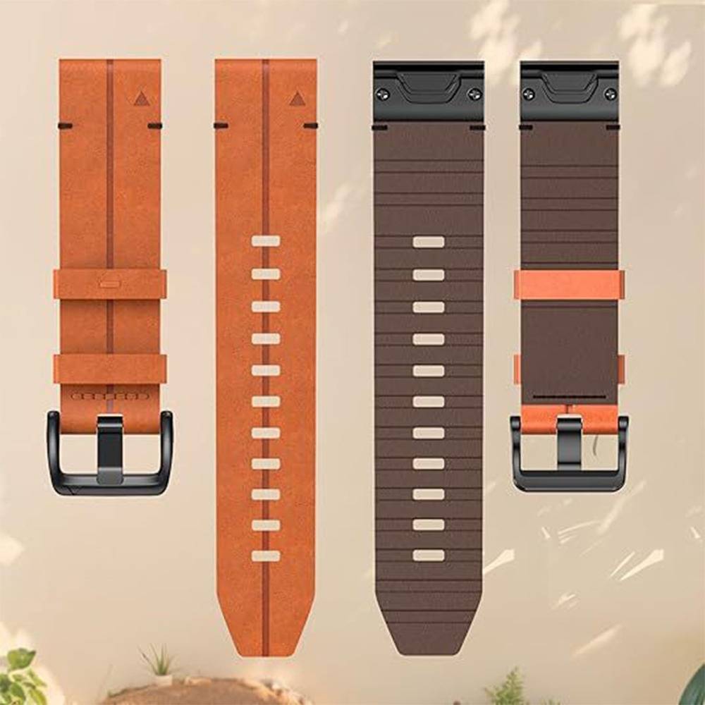 22mm Lederarmband mit Schnellverschluss, kompatibel mit Garmin Fenix 8/7/6/5 Serie Brown