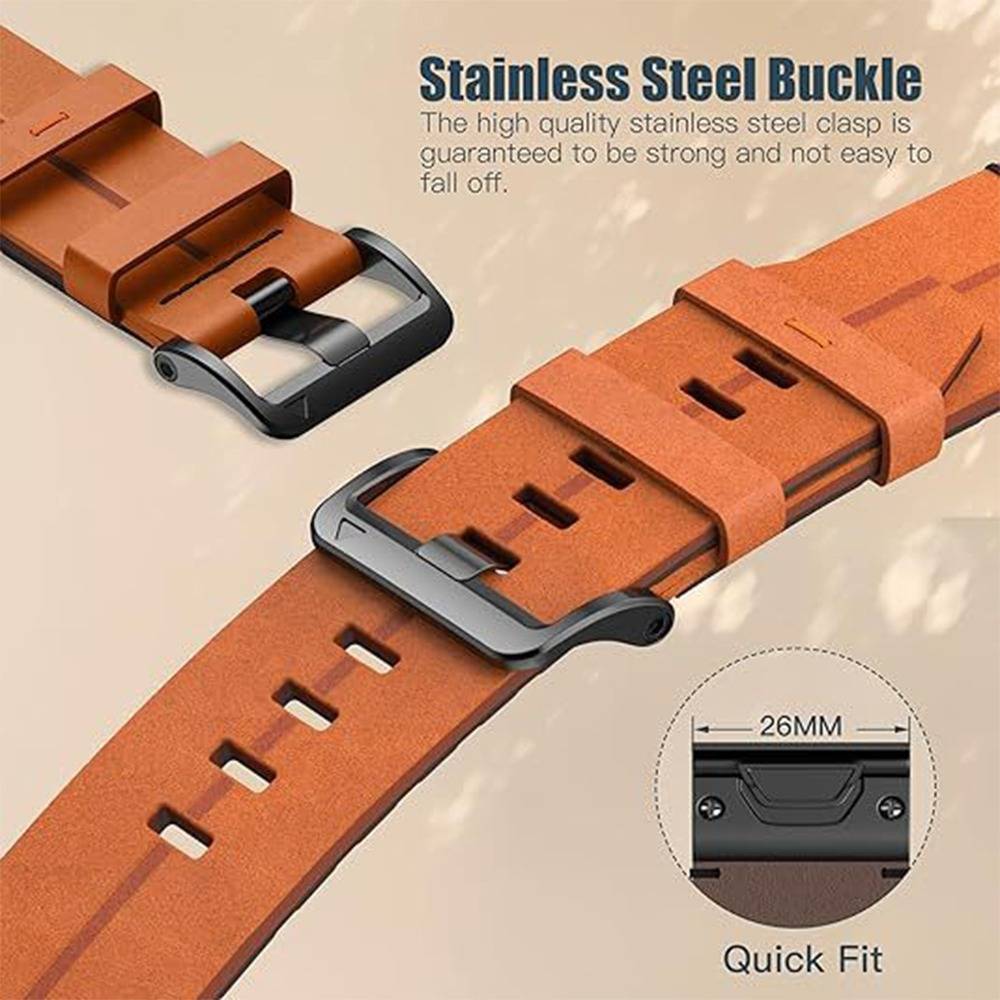 26mm Lederarmband mit Schnellverschluss, kompatibel mit Garmin Fenix 8 (51mm)/7X/6X/5X Brown