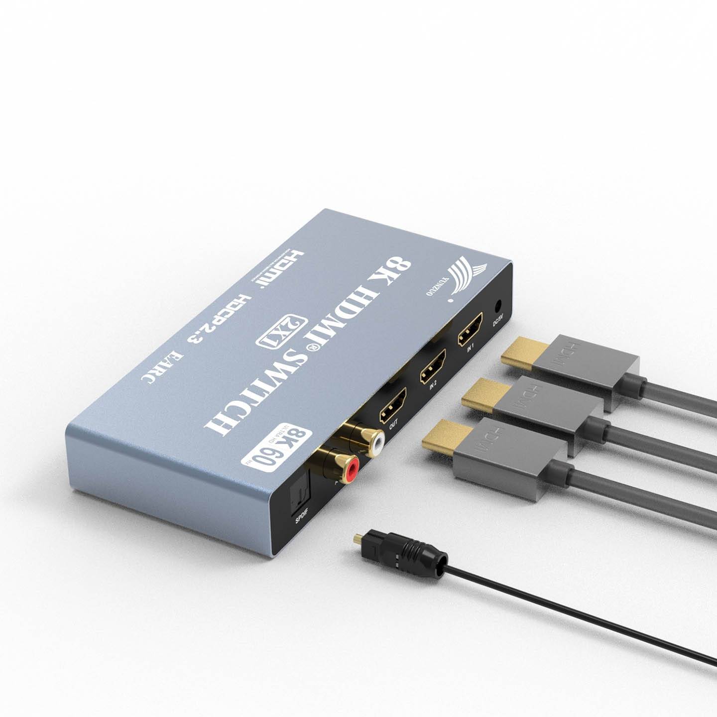 HDMI 2.1 8K/60Hz Switch 2 in 1 Out mit Audio Extractor - Unterstützt eARC 7.1