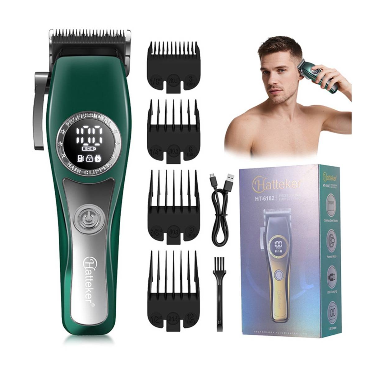 Kabelloser Elektrischer Haarschneider - USB Wiederaufladbar, Einstellbare Länge, Leiser Betrieb Green