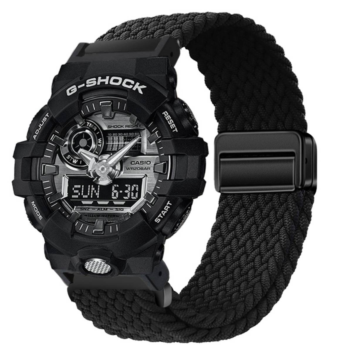 Geflochtenes Nylon Ersatzarmband kompatibel mit G-SHOCK Casio GA2100/GA110 Black