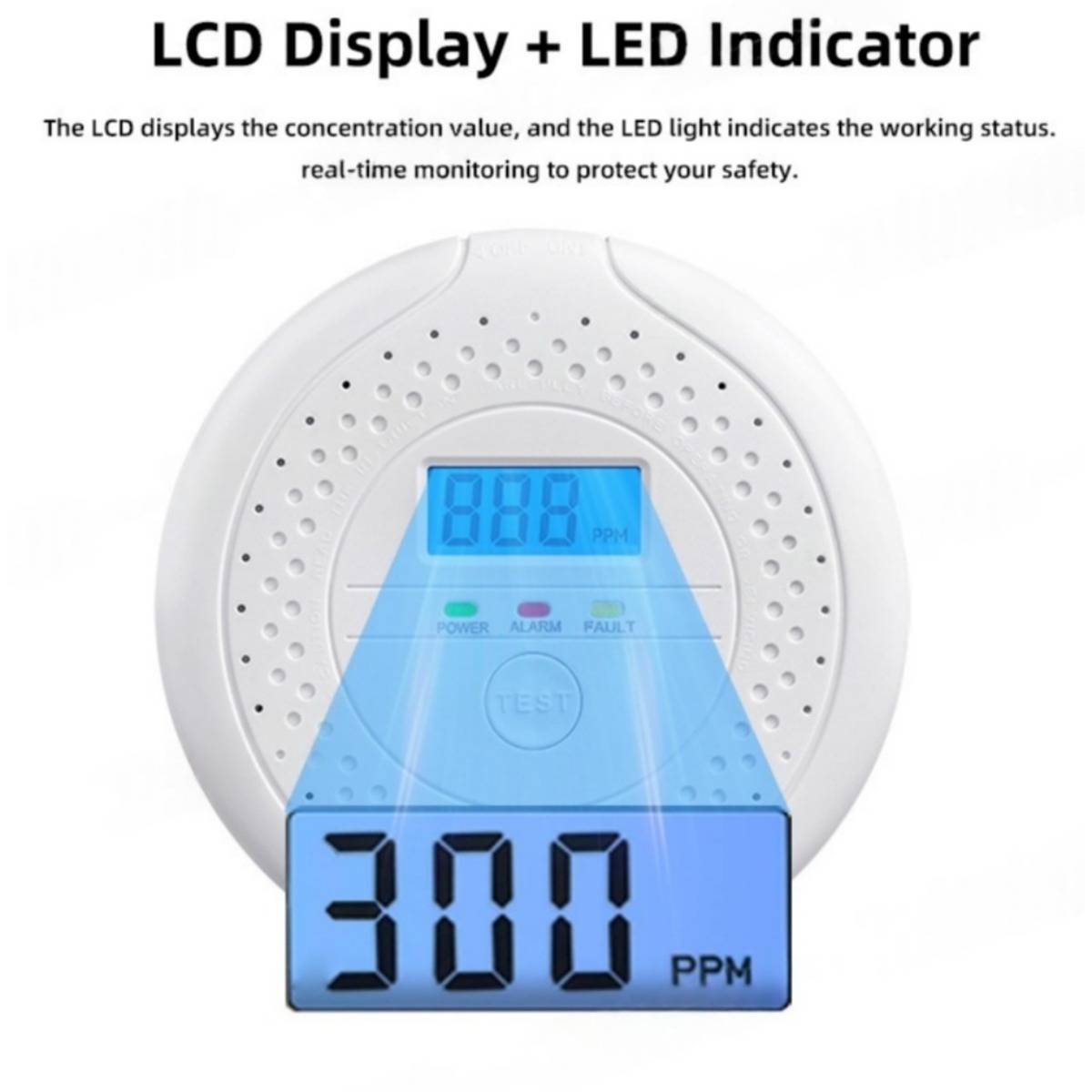 Batteriebetriebener Kohlenmonoxid-Warnmelder mit LCD-Display Black