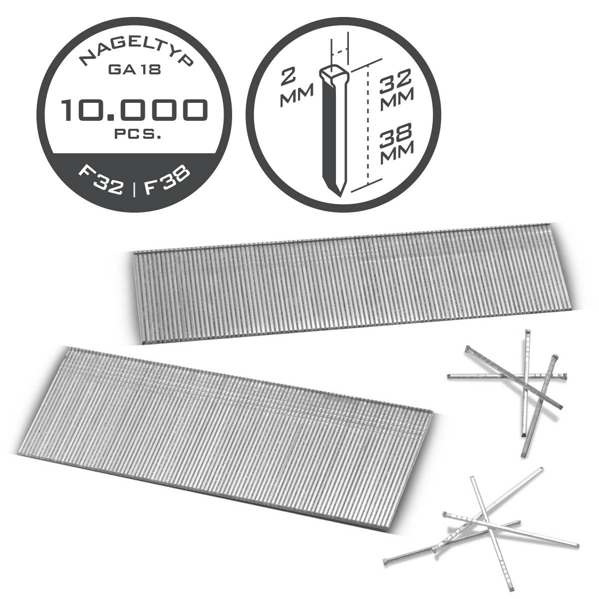 STAHLWERK Heftklammern TYP 90 18GA 32 mm und 38 mm Länge 10.000 Stück