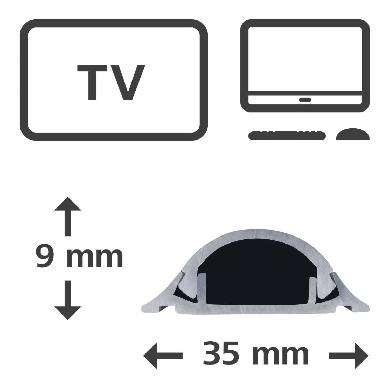 PVC Kabelkanal Halbrund 100/3,5/0,9cm Grau