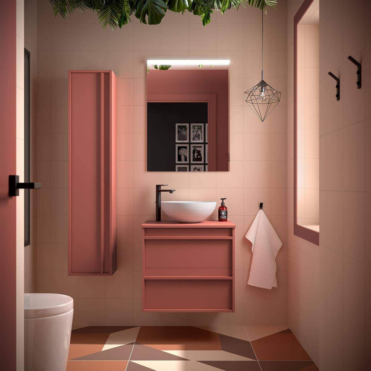 Badezimmermöbel ATTILA 600 2 Schubladen RED SATIN + Waschtisch-Platte