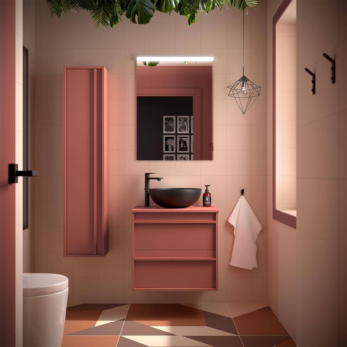 Badezimmermöbel ATTILA 600 2 Schubladen RED SATIN + Waschtisch-Platte