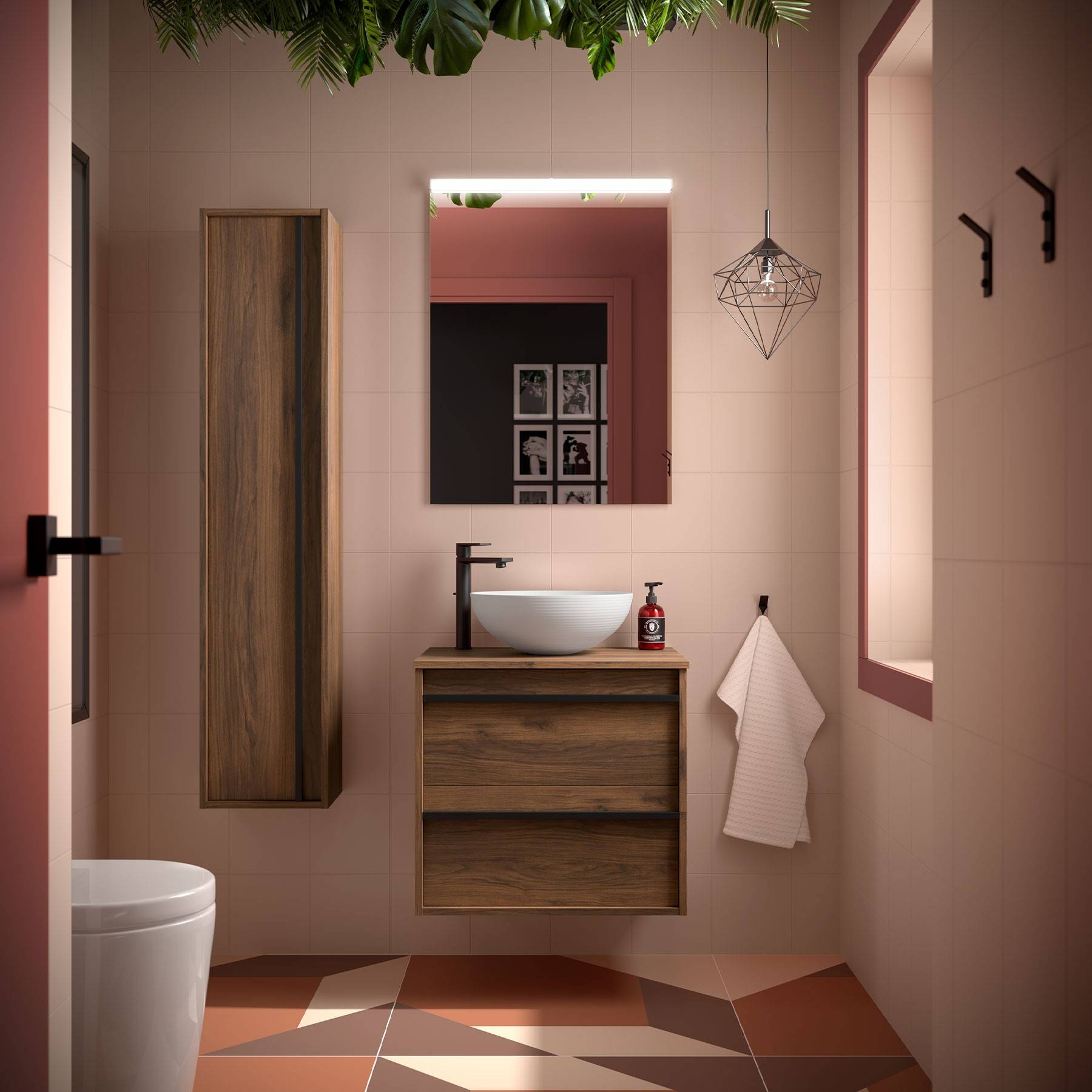 Badezimmermöbel ATTILA 600 2 Schubladen NUSSBAUM MAYA + Waschtisch-Platte