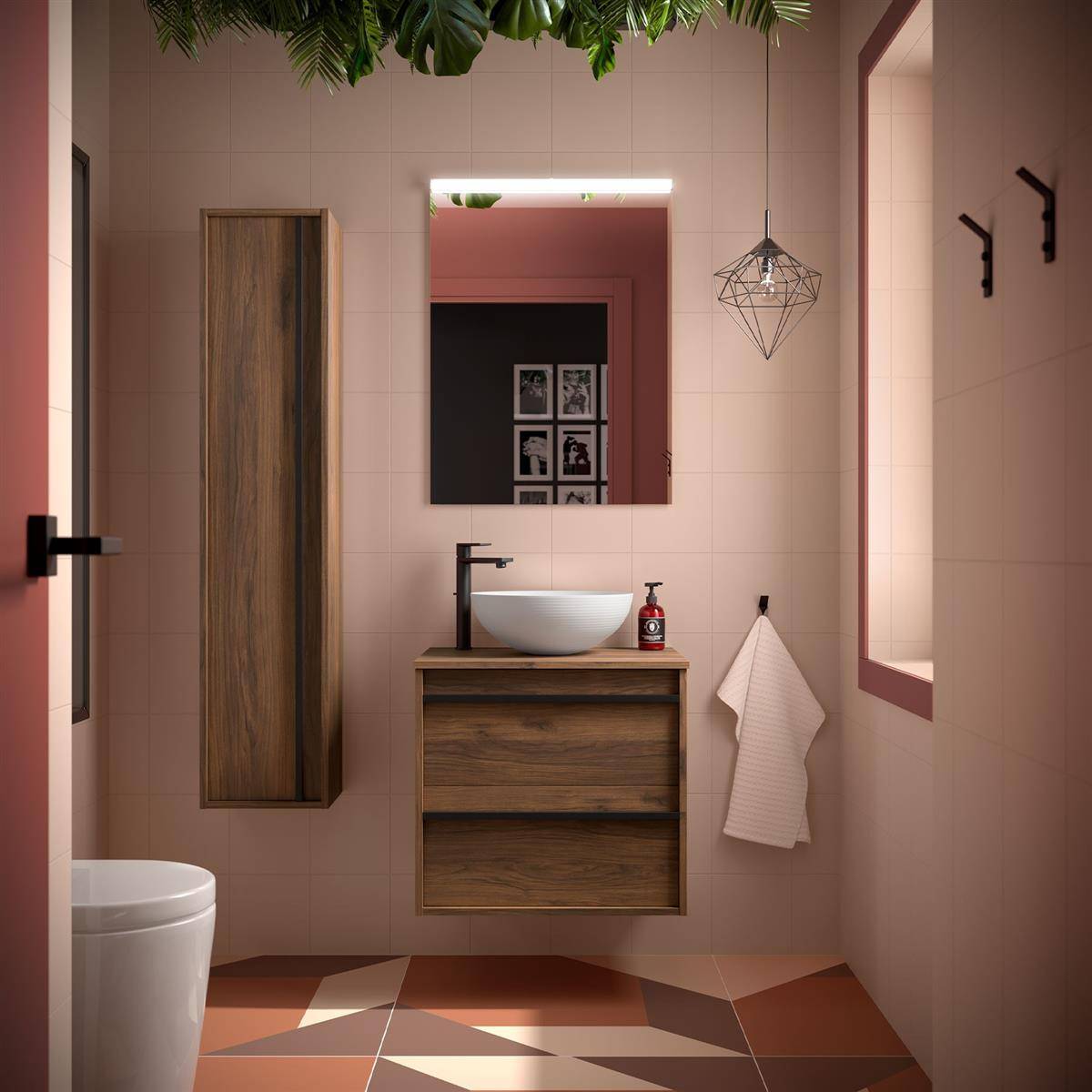 Badezimmermöbel ATTILA 600 2 Schubladen NUSSBAUM MAYA + Waschtisch-Platte