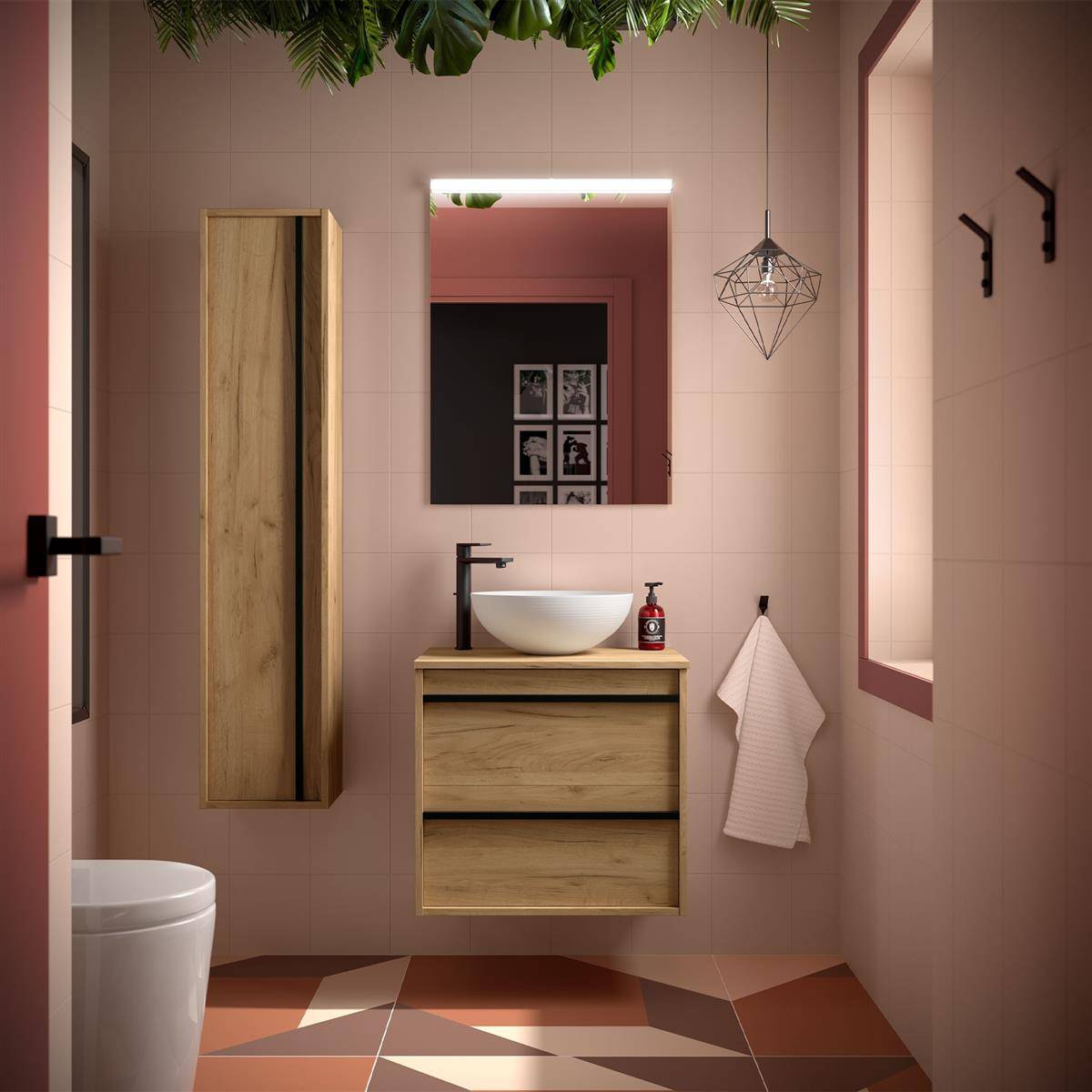 Badezimmermöbel ATTILA 600 2 Schubladen EICHE AFRIKA + Waschtisch-Platte