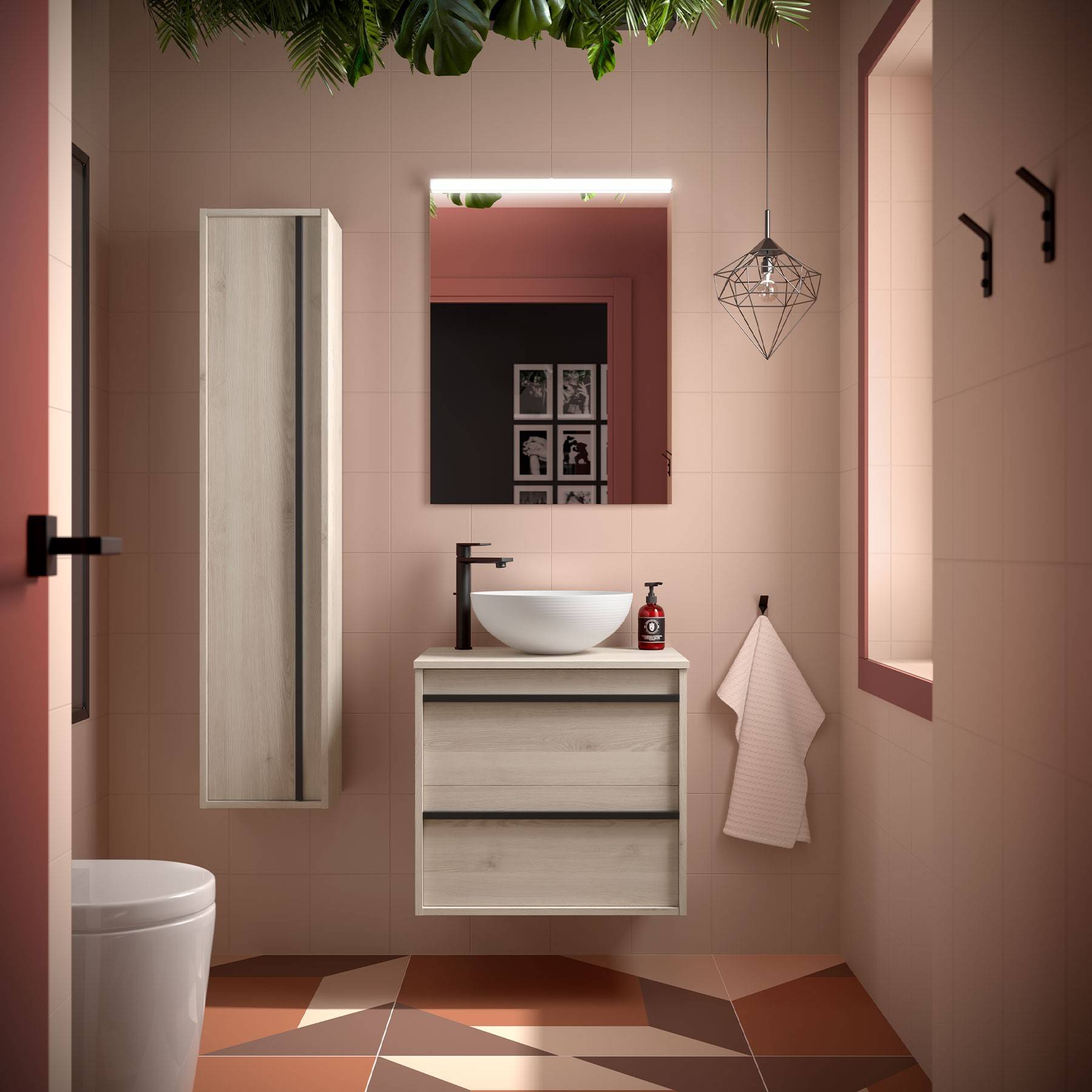 Badezimmermöbel ATTILA 600 2 Schubladen NATURAL + Waschtisch-Platte