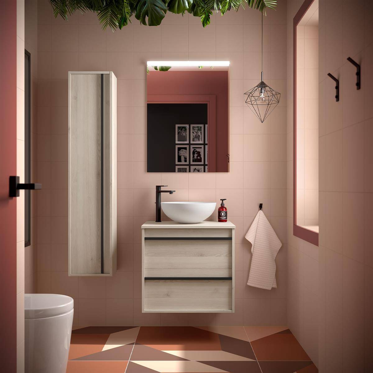 Badezimmermöbel ATTILA 600 2 Schubladen NATURAL + Waschtisch-Platte
